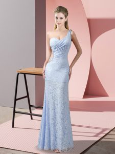 Lavender Column/Sheath Beading and Lace Prom Dress Criss Cross Lace Sleeveless Floor Length