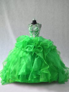 Spectacular Green Ball Gowns Beading and Ruffles Quince Ball Gowns Lace Up Organza Sleeveless