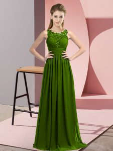 Nice Scoop Sleeveless Zipper Court Dresses for Sweet 16 Olive Green Chiffon