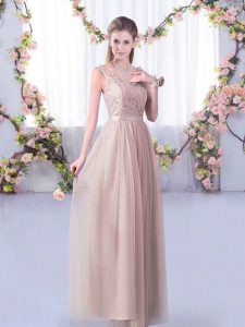 Simple Empire Court Dresses for Sweet 16 Pink V-neck Tulle Sleeveless Floor Length Side Zipper