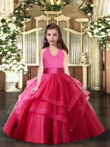 Hot Pink Sleeveless Floor Length Ruffled Layers Lace Up Pageant Dress Wholesale