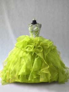 Sexy Scoop Sleeveless Organza Quinceanera Dress Beading and Ruffles Lace Up