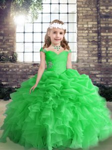 Exquisite Straps Sleeveless Organza Girls Pageant Dresses Beading and Ruffles Lace Up