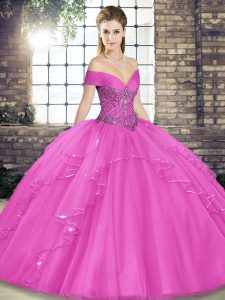 Best Selling Lilac Tulle Lace Up 15 Quinceanera Dress Sleeveless Floor Length Beading and Ruffles