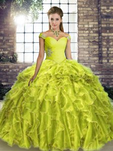 Yellow Green Off The Shoulder Neckline Beading and Ruffles Quinceanera Dresses Sleeveless Lace Up