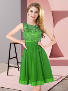Clearance Green Empire Scoop Sleeveless Chiffon Mini Length Backless Beading and Appliques Quinceanera Dama Dress