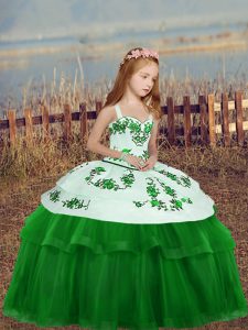 Green Sleeveless Floor Length Embroidery Zipper Glitz Pageant Dress