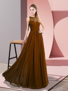 Brown Empire Scoop Sleeveless Chiffon Floor Length Zipper Lace Prom Evening Gown