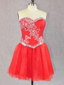 Mini Length Lace Up Cocktail Dress Red for Prom and Party with Beading