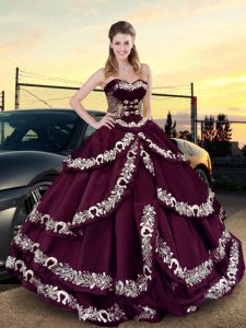 Purple Sweetheart Lace Up Embroidery and Ruffled Layers Ball Gown Prom Dress Sleeveless