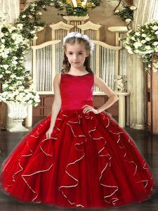 Enchanting Red Sleeveless Ruffles Floor Length Pageant Dress Toddler
