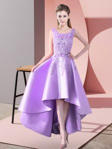 Sleeveless Satin High Low Zipper Dama Dress for Quinceanera in Lavender with Lace