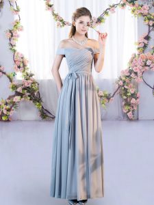 On Sale Grey Quinceanera Dama Dress Wedding Party with Belt Off The Shoulder Sleeveless Lace Up