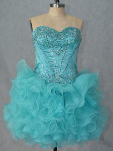 Custom Made Sweetheart Sleeveless Organza Dress for Prom Beading and Ruffles Lace Up