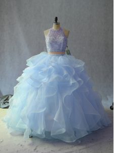 Cute Sleeveless Backless Quinceanera Dresses in Blue with Beading and Ruffles