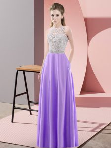 Fine Scoop Sleeveless Backless Prom Evening Gown Lavender Satin
