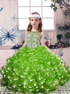 Adorable Green Scoop Lace Up Beading and Ruffles Child Pageant Dress Sleeveless