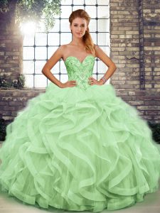 Sweetheart Sleeveless Lace Up Quinceanera Dresses Apple Green Tulle