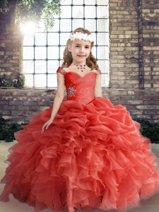 Straps Sleeveless Organza Little Girls Pageant Gowns Beading and Ruffles and Pick Ups Lace Up