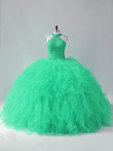 Lace Up Quinceanera Dress Turquoise for Sweet 16 and Quinceanera with Beading and Ruffles