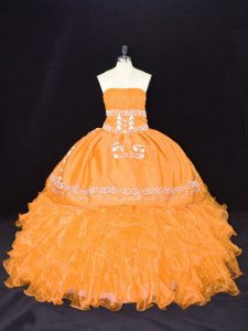 Beautiful Organza Sleeveless Floor Length Sweet 16 Quinceanera Dress and Embroidery and Ruffles