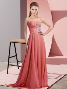 Suitable Floor Length Watermelon Red Evening Dress Sweetheart Sleeveless Lace Up