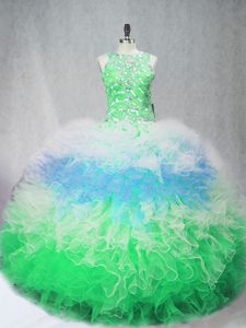 Luxurious Multi-color 15th Birthday Dress Sweet 16 and Quinceanera with Beading and Ruffles Scoop Sleeveless Zipper