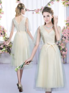 Champagne Sleeveless Tulle Lace Up Quinceanera Court Dresses for Wedding Party