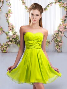 Shining Mini Length Empire Sleeveless Yellow Green Wedding Party Dress Lace Up
