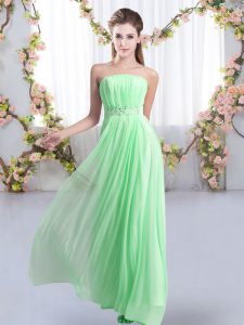 Noble Lace Up Bridesmaid Gown Apple Green for Wedding Party with Beading Sweep Train