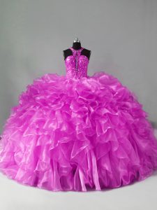 Organza Sleeveless Quinceanera Gown Brush Train and Beading and Ruffles