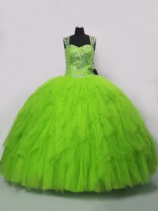 Latest Straps Sleeveless Lace Up Quinceanera Gown Tulle