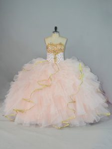 Fantastic Sweetheart Sleeveless Organza Quinceanera Gown Beading and Ruffles Lace Up
