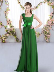 Spectacular Dark Green Zipper Wedding Guest Dresses Belt and Hand Made Flower Sleeveless Floor Length