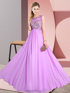 Noble Scoop Sleeveless Chiffon Bridesmaid Dress Beading and Appliques Backless