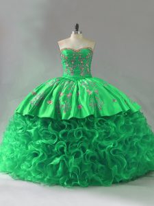 Nice Sweetheart Sleeveless Lace Up Quinceanera Gowns Green Fabric With Rolling Flowers