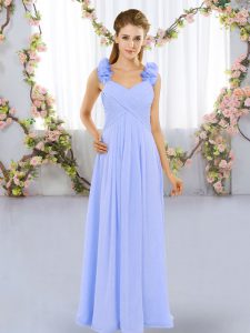 Unique Sleeveless Floor Length Hand Made Flower Lace Up Bridesmaid Gown with Lavender