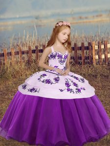 Straps Sleeveless Lace Up Pageant Dress Womens Eggplant Purple Organza