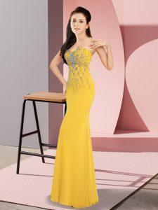 Exceptional Gold Column/Sheath Beading Prom Evening Gown Zipper Chiffon Sleeveless Floor Length