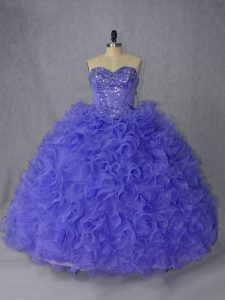 Fine Lace Up Quinceanera Dress Lavender and Purple for Sweet 16 and Quinceanera with Beading Brush Train