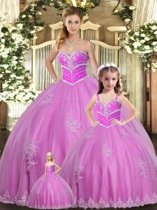 Glorious Lilac 15 Quinceanera Dress Sweet 16 and Quinceanera with Beading and Appliques Sweetheart Sleeveless Lace Up
