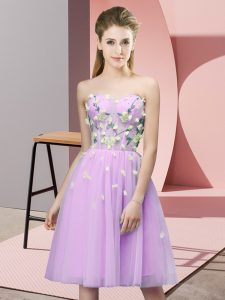 Decent Appliques Quinceanera Court of Honor Dress Lilac Lace Up Sleeveless Knee Length