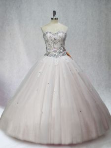 Customized Beading Quinceanera Dresses White Lace Up Sleeveless Floor Length