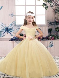 New Arrival Floor Length Lace Up Pageant Gowns For Girls Champagne for Party and Wedding Party with Lace and Belt