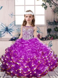 Floor Length Ball Gowns Sleeveless Lilac Kids Pageant Dress Lace Up