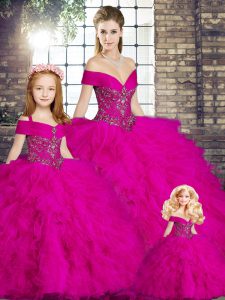 Nice Floor Length Ball Gowns Sleeveless Fuchsia Quinceanera Gown Lace Up
