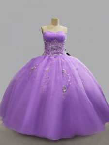 Chic Lavender Lace Up Quince Ball Gowns Beading Sleeveless Floor Length