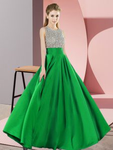 Modest Beading Homecoming Dress Green Backless Sleeveless Floor Length