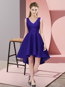 High End High Low Purple Bridesmaid Gown Lace Sleeveless Lace