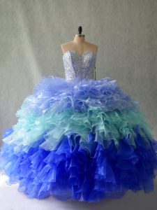 Multi-color Organza Lace Up Sweetheart Sleeveless Floor Length Quinceanera Gown Beading and Ruffles